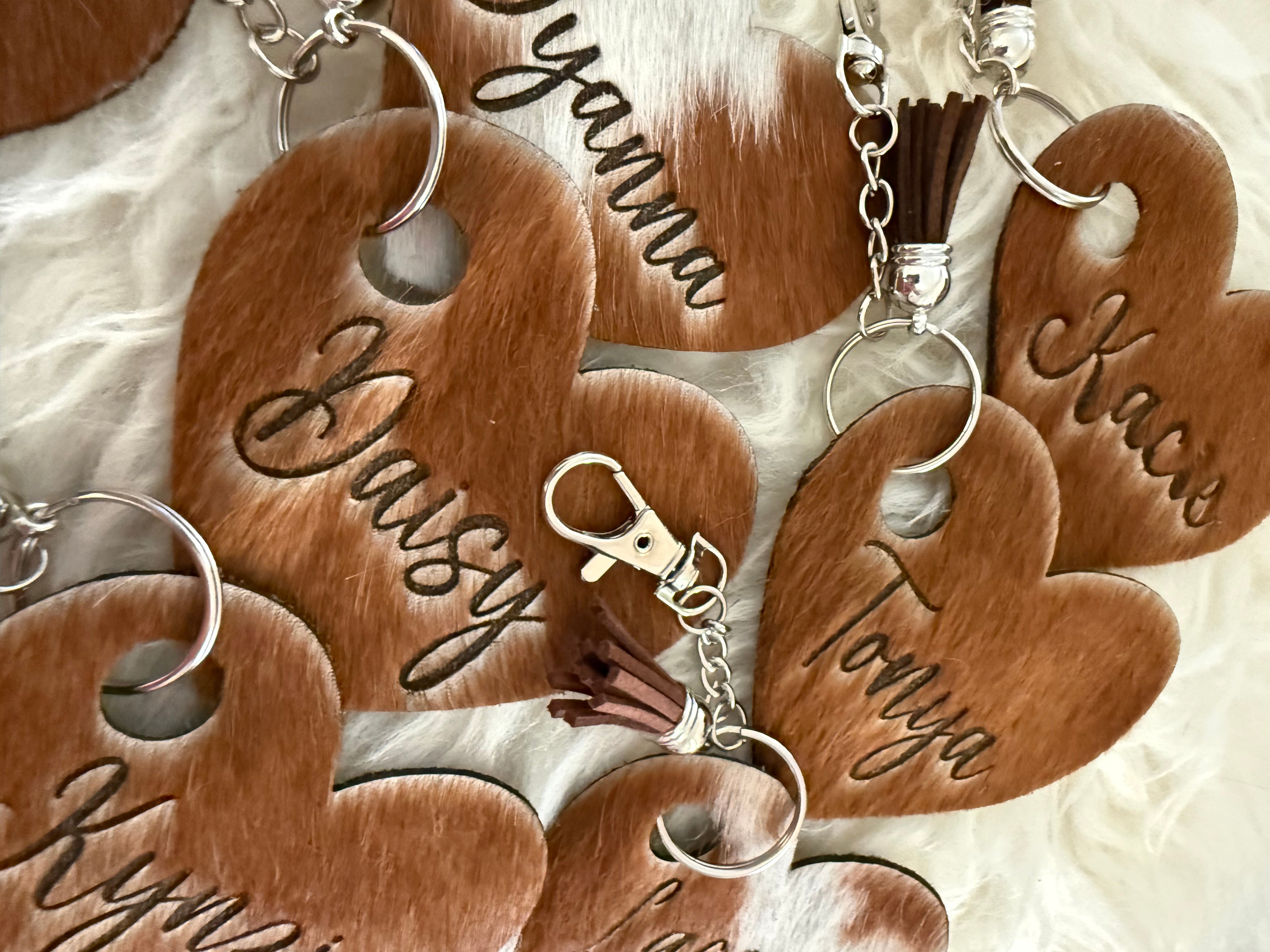 Custom Branded Cowhide Heart Keychain - Personalization Free