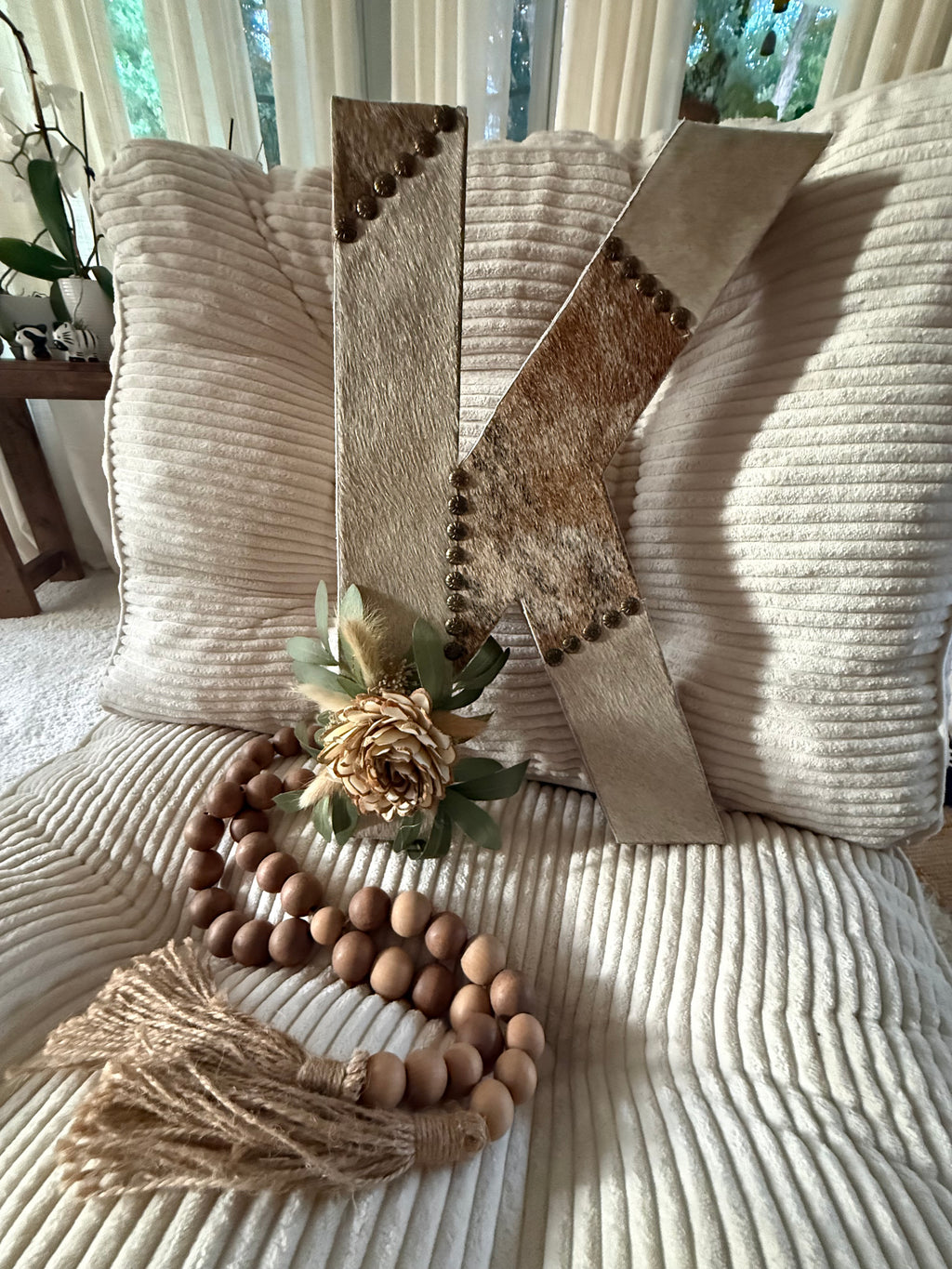 Plain or Patchwork Authentic Cowhide Letters with or without engraving and/or floral