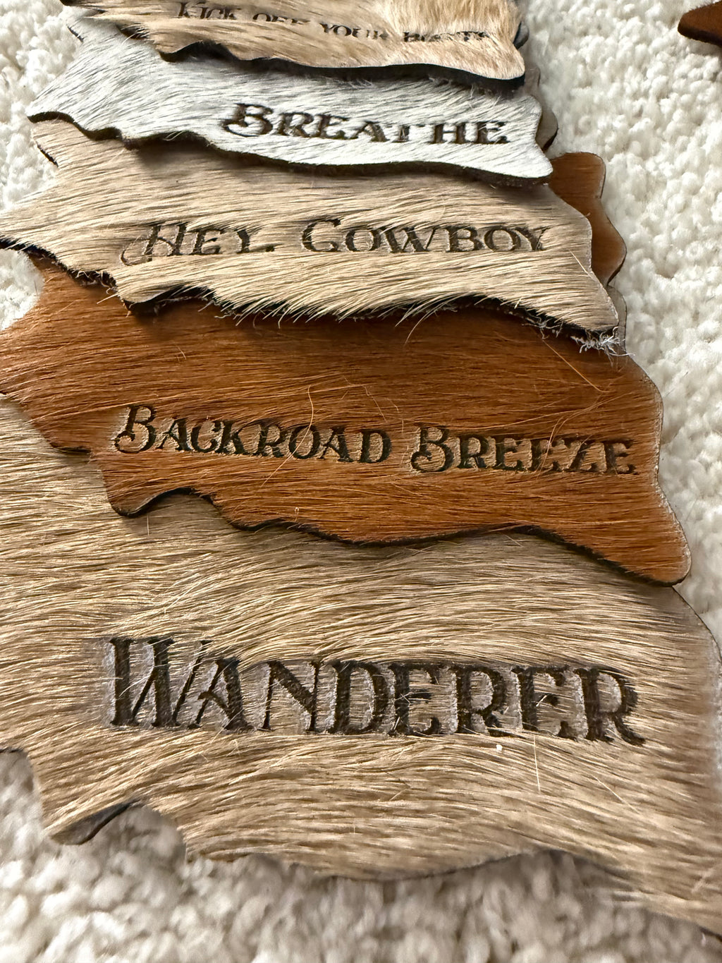 Quote/Saying Cowhide Engraved Coasters