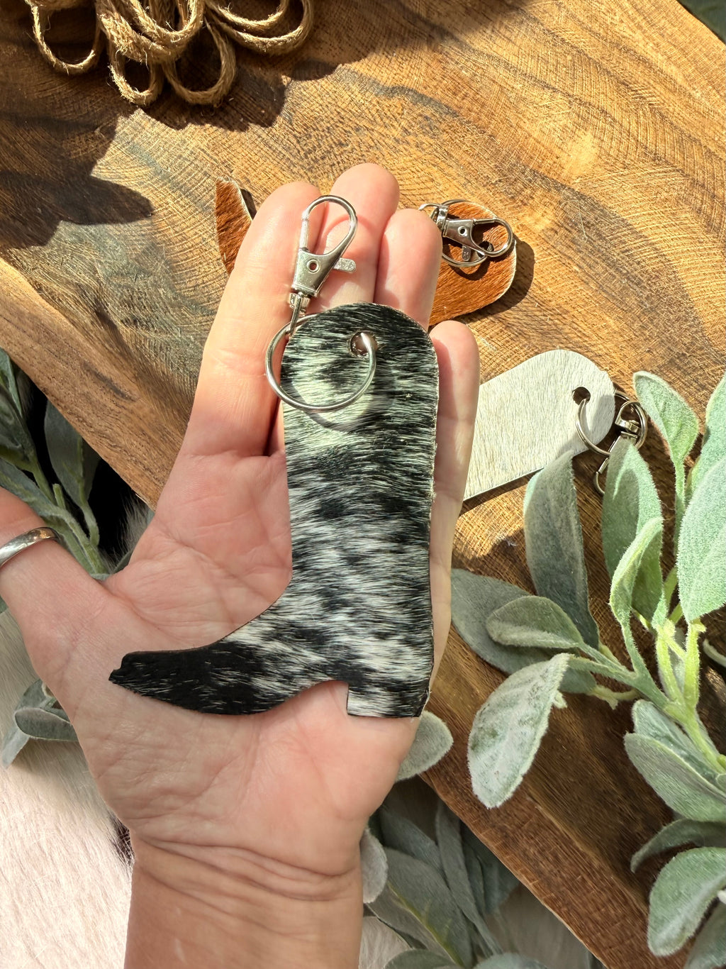 Authentic Cowhide Boot Keychain