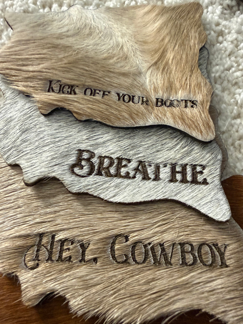 Quote/Saying Cowhide Engraved Coasters