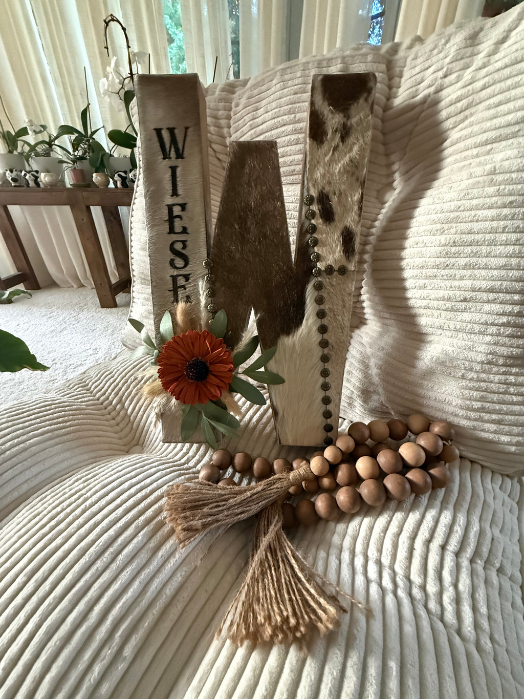 Plain or Patchwork Authentic Cowhide Letters with or without engraving and/or floral