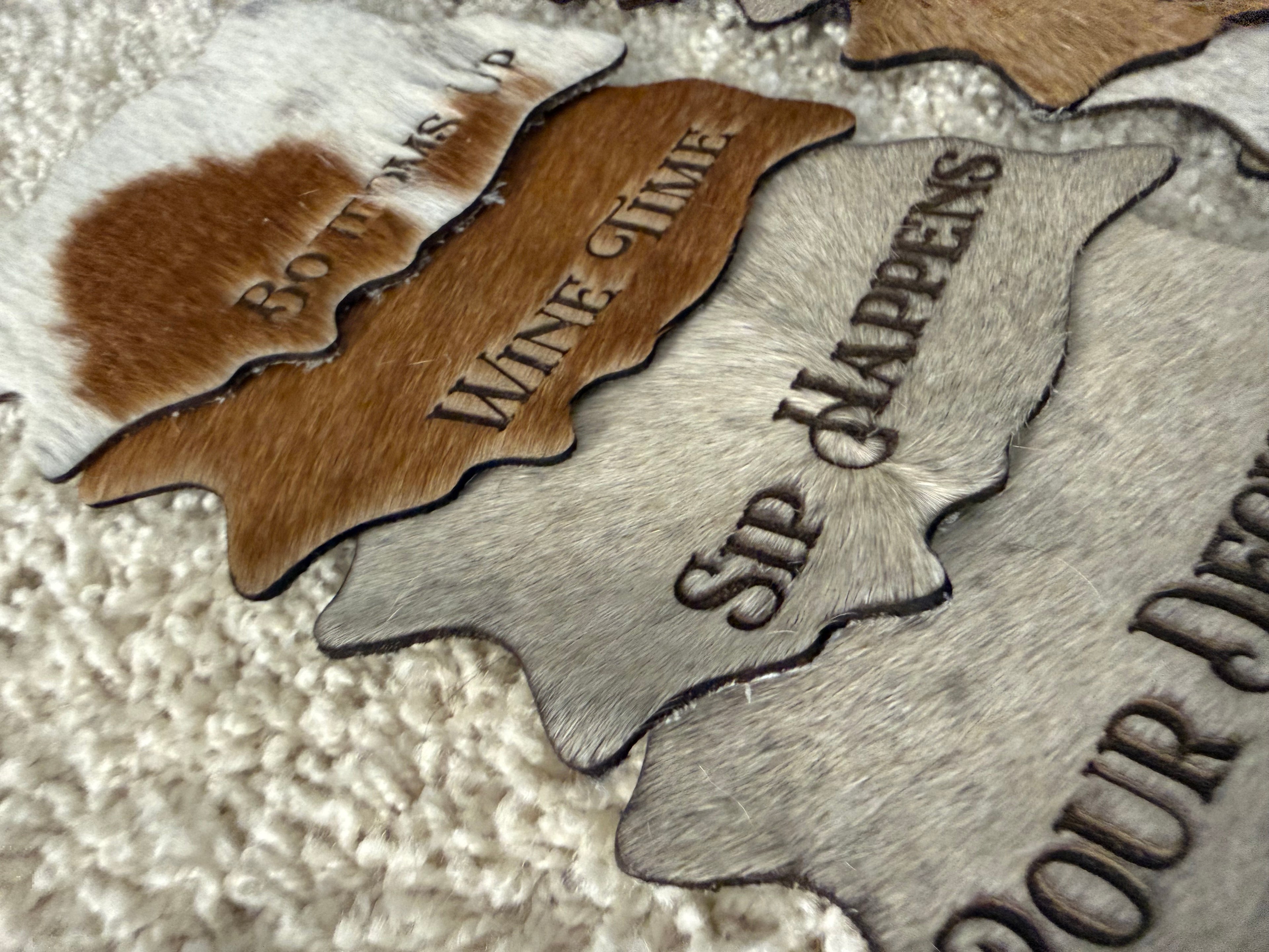 Quote/Saying Cowhide Engraved Coasters