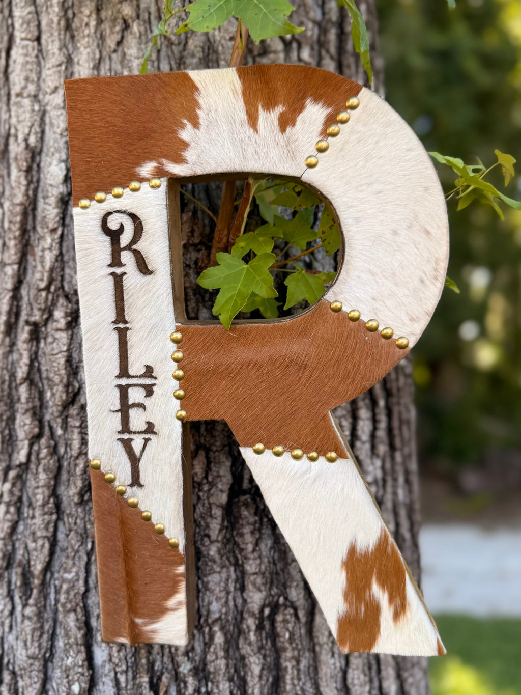 Plain or Patchwork Authentic Cowhide Letters with or without engraving and/or floral