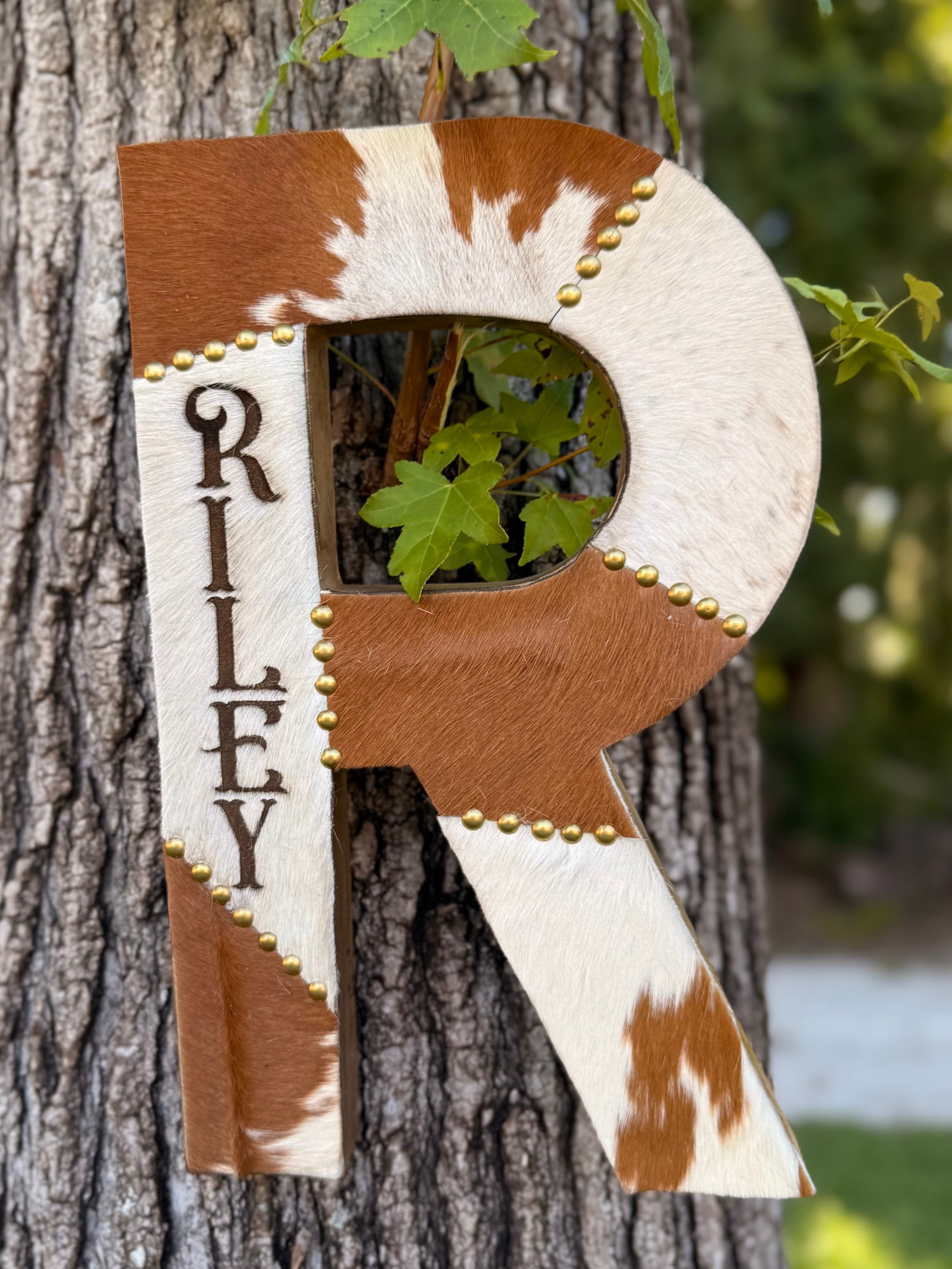 Plain or Patchwork Authentic Cowhide Letters with or without engraving and/or floral
