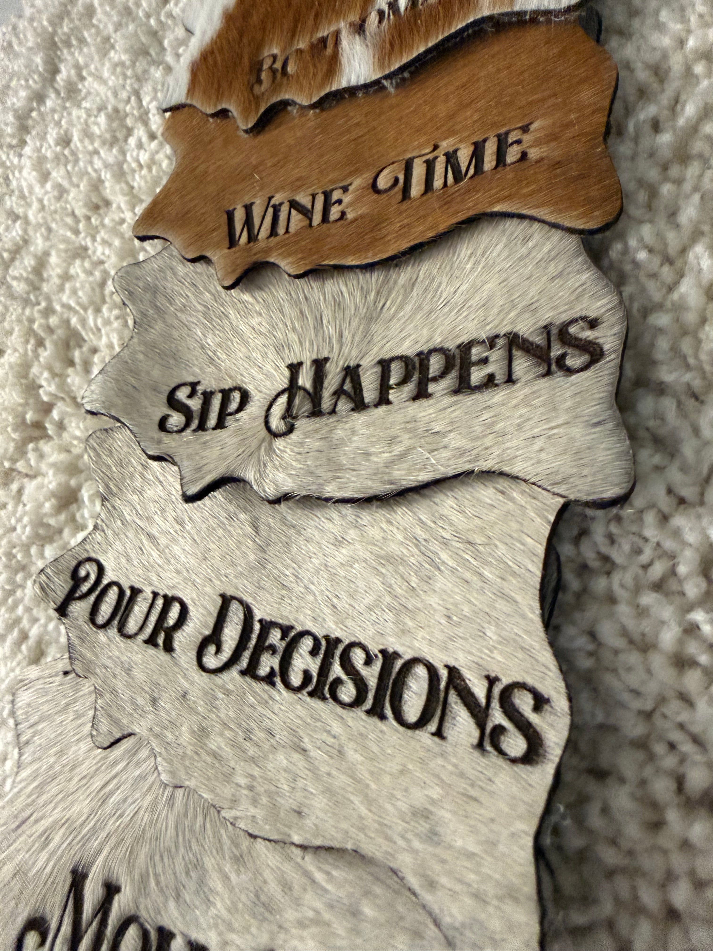 Quote/Saying Cowhide Engraved Coasters