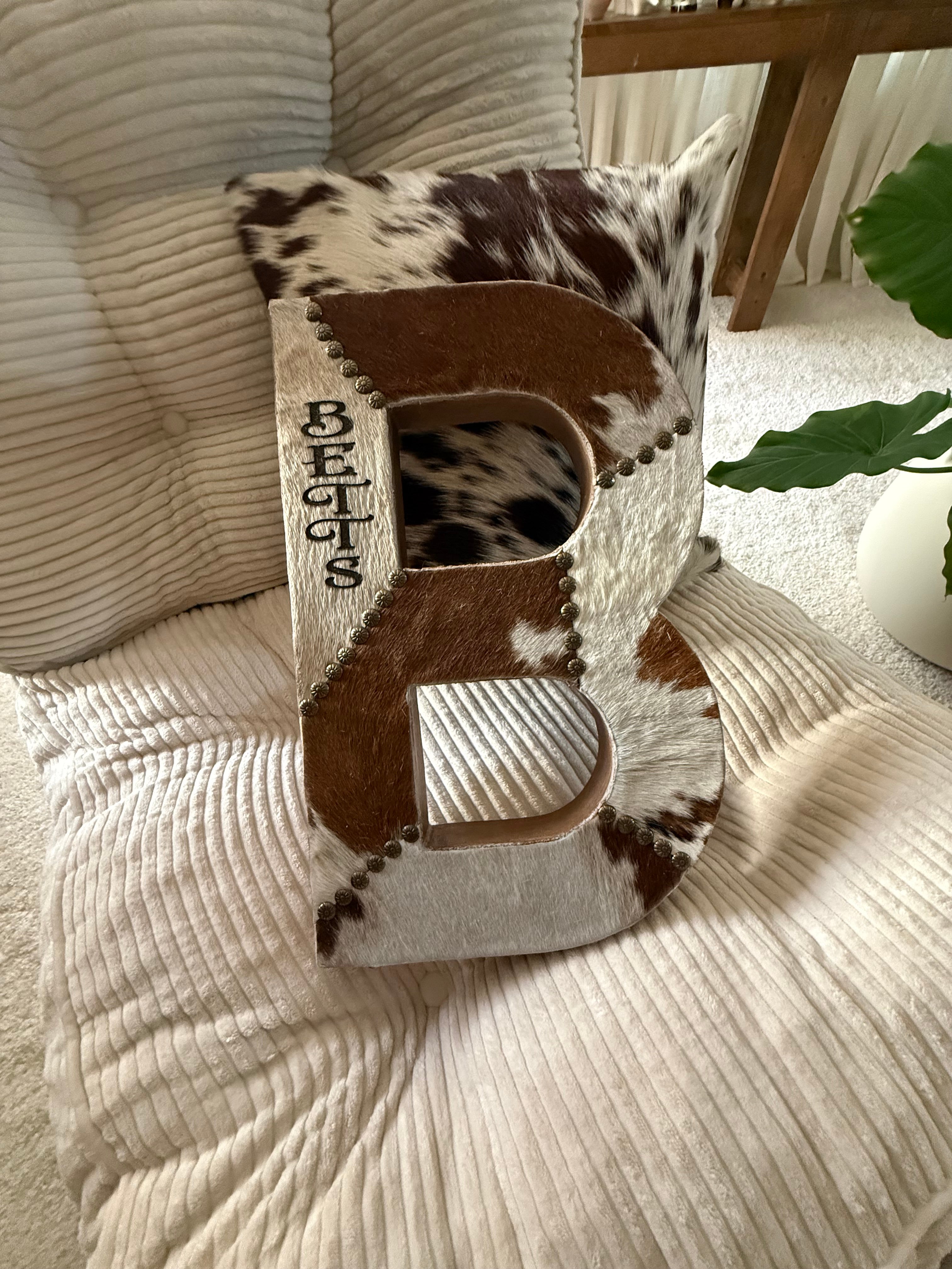 Plain or Patchwork Authentic Cowhide Letters with or without engraving and/or floral