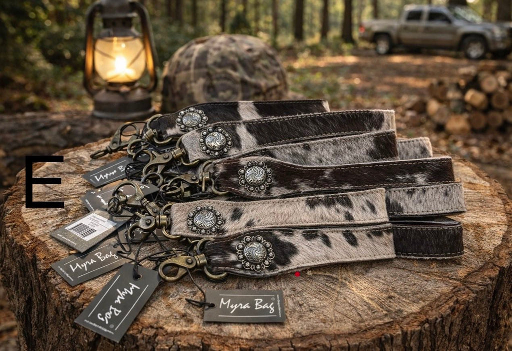 Wild West Cowhide Keychains –(Engraving is extra)