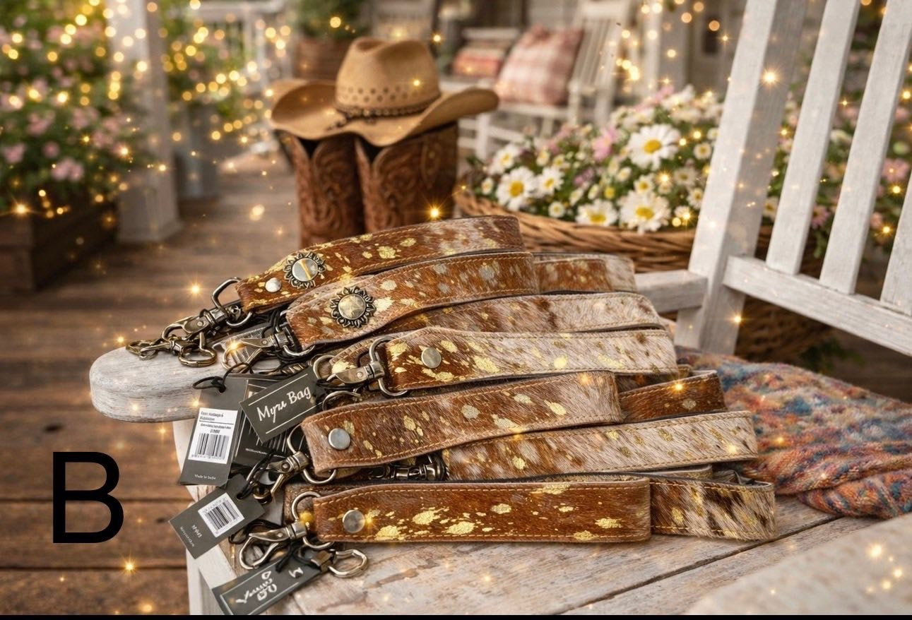 Wild West Cowhide Keychains –(Engraving is extra)