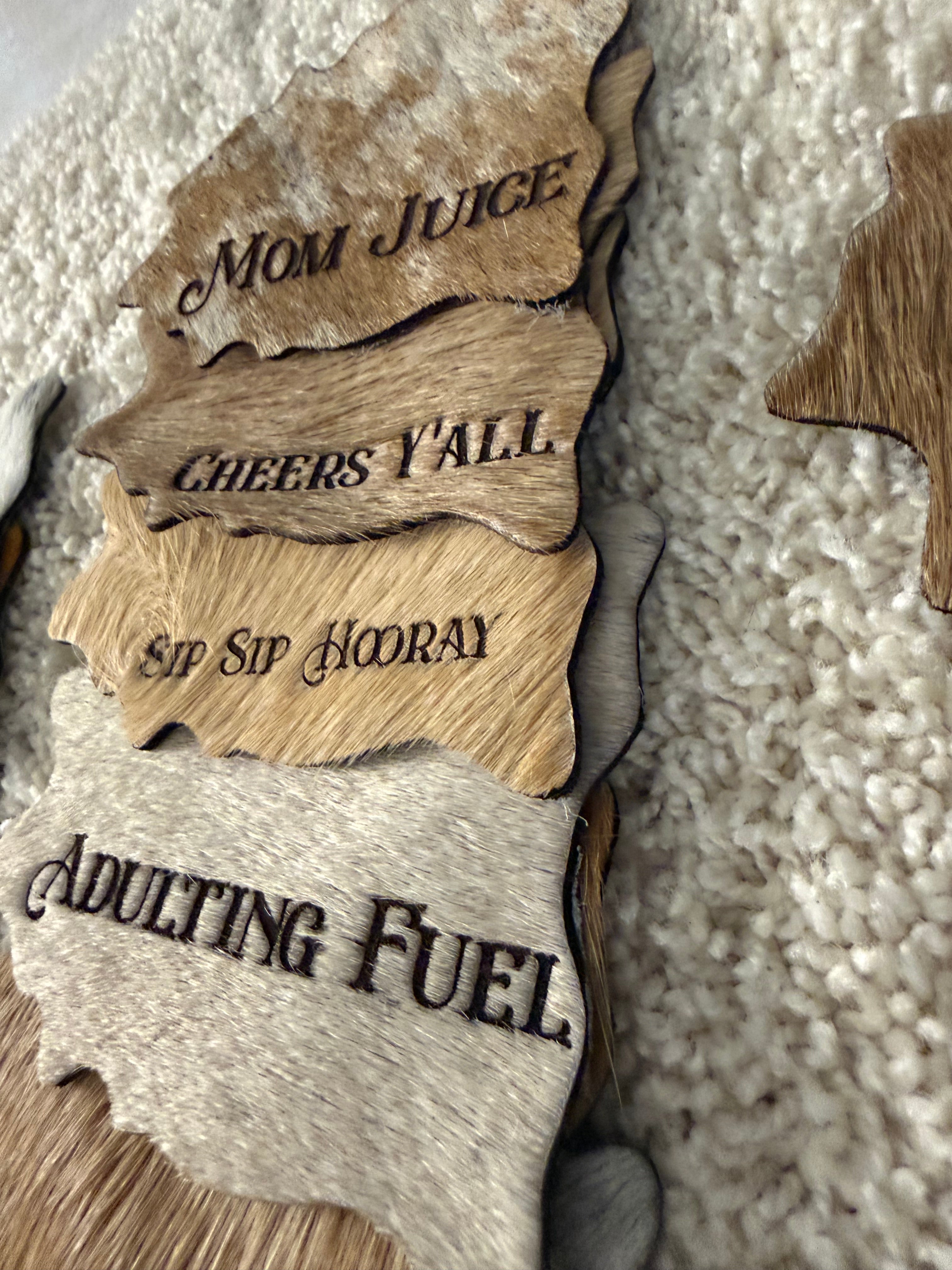 Quote/Saying Cowhide Engraved Coasters