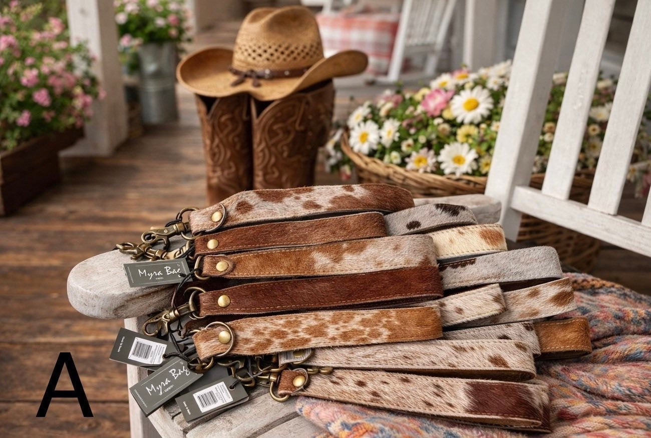 Wild West Cowhide Keychains –(Engraving is extra)