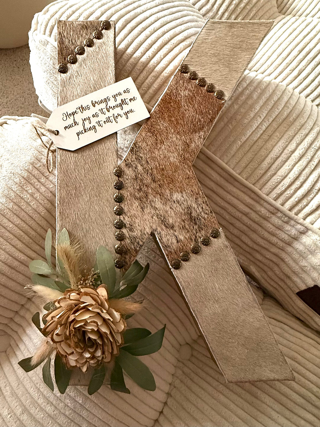 Plain or Patchwork Authentic Cowhide Letters with or without engraving and/or floral