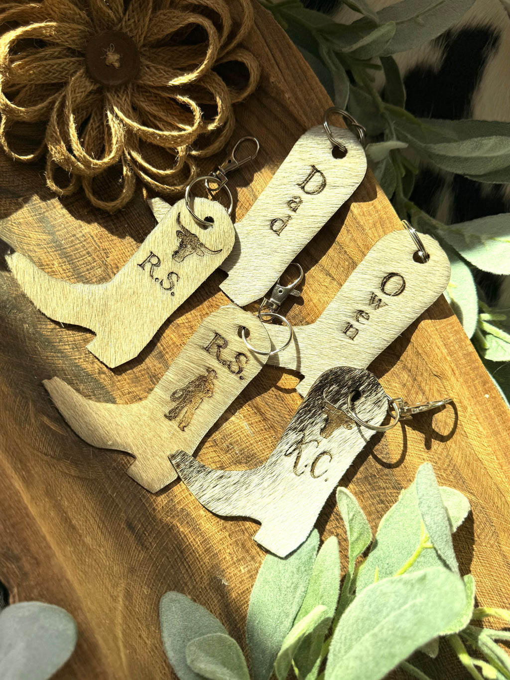 Authentic Cowhide Boot Keychain