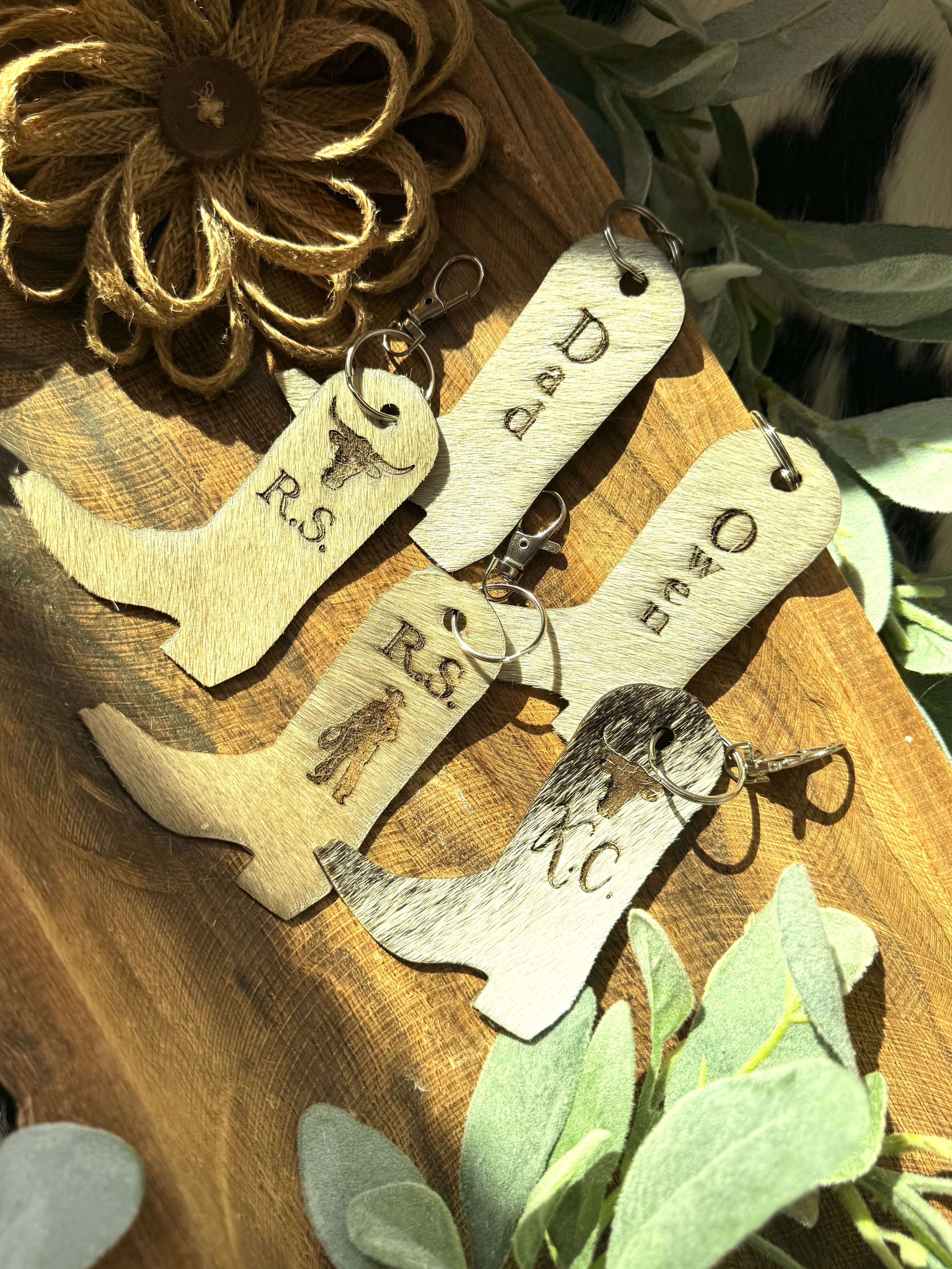 Authentic Cowhide Boot Keychain