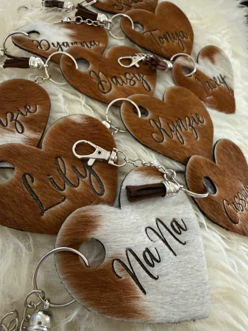 Custom Branded Cowhide Heart Keychain - Personalization Free