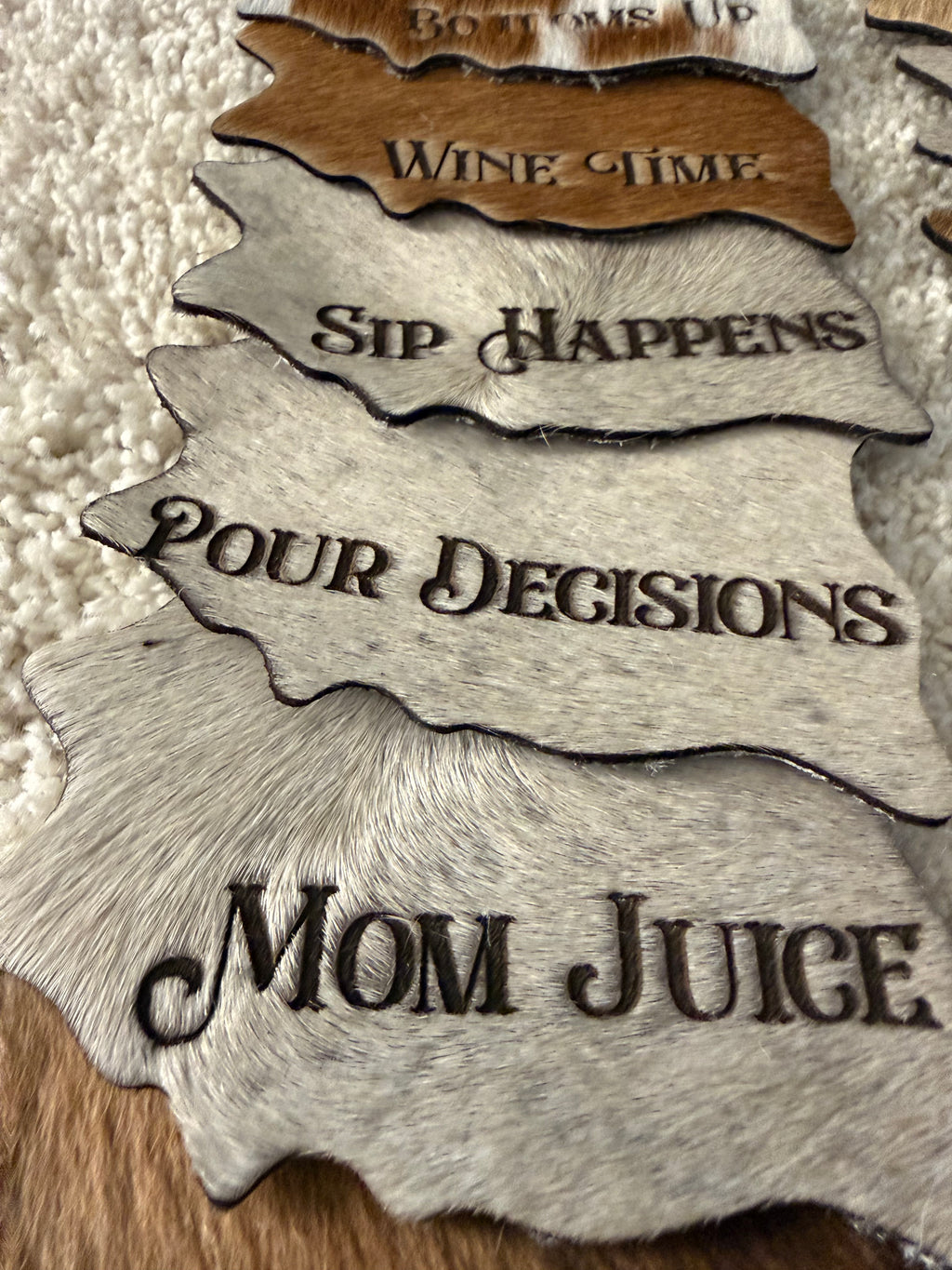 Quote/Saying Cowhide Engraved Coasters