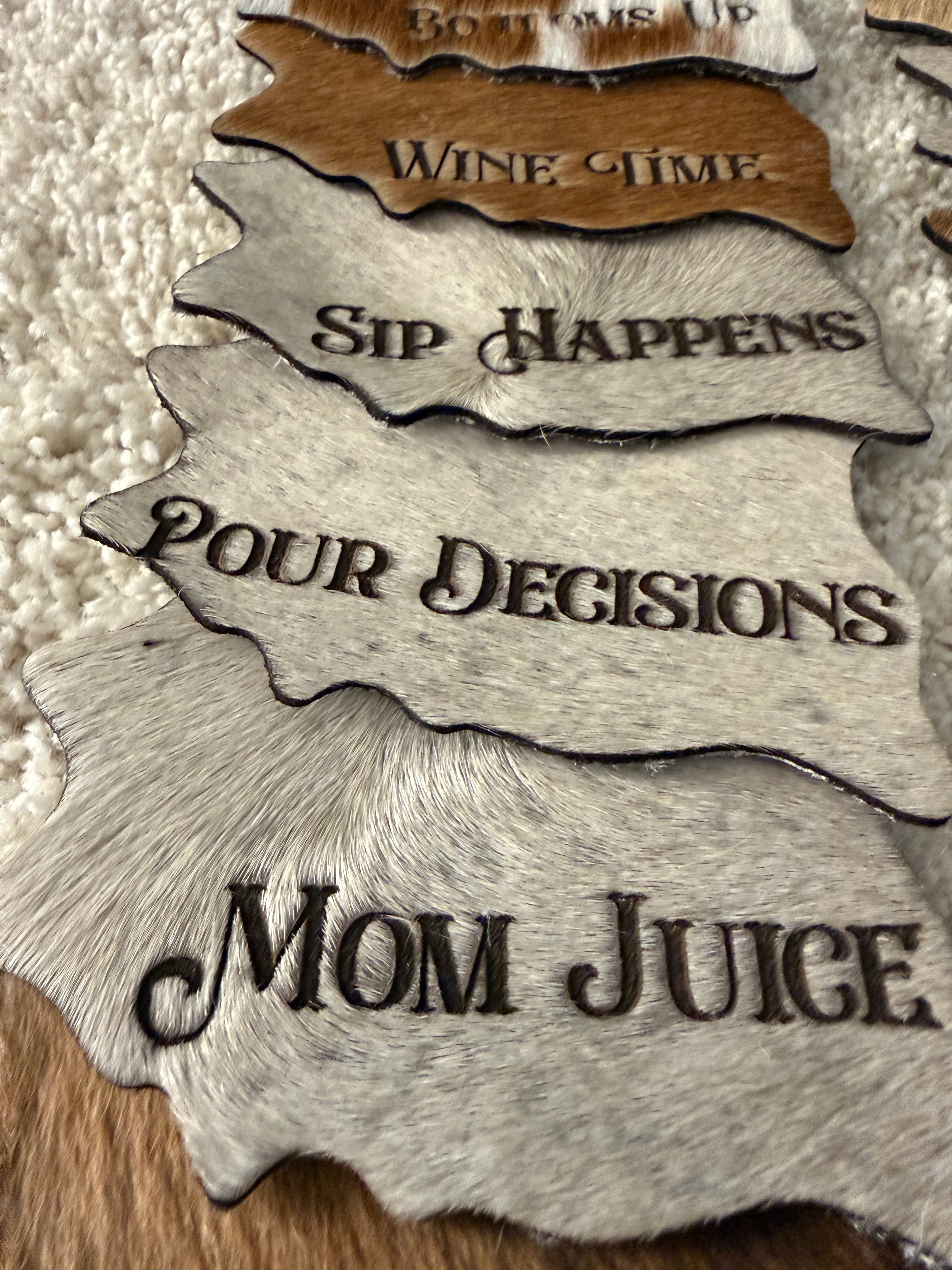Quote/Saying Cowhide Engraved Coasters