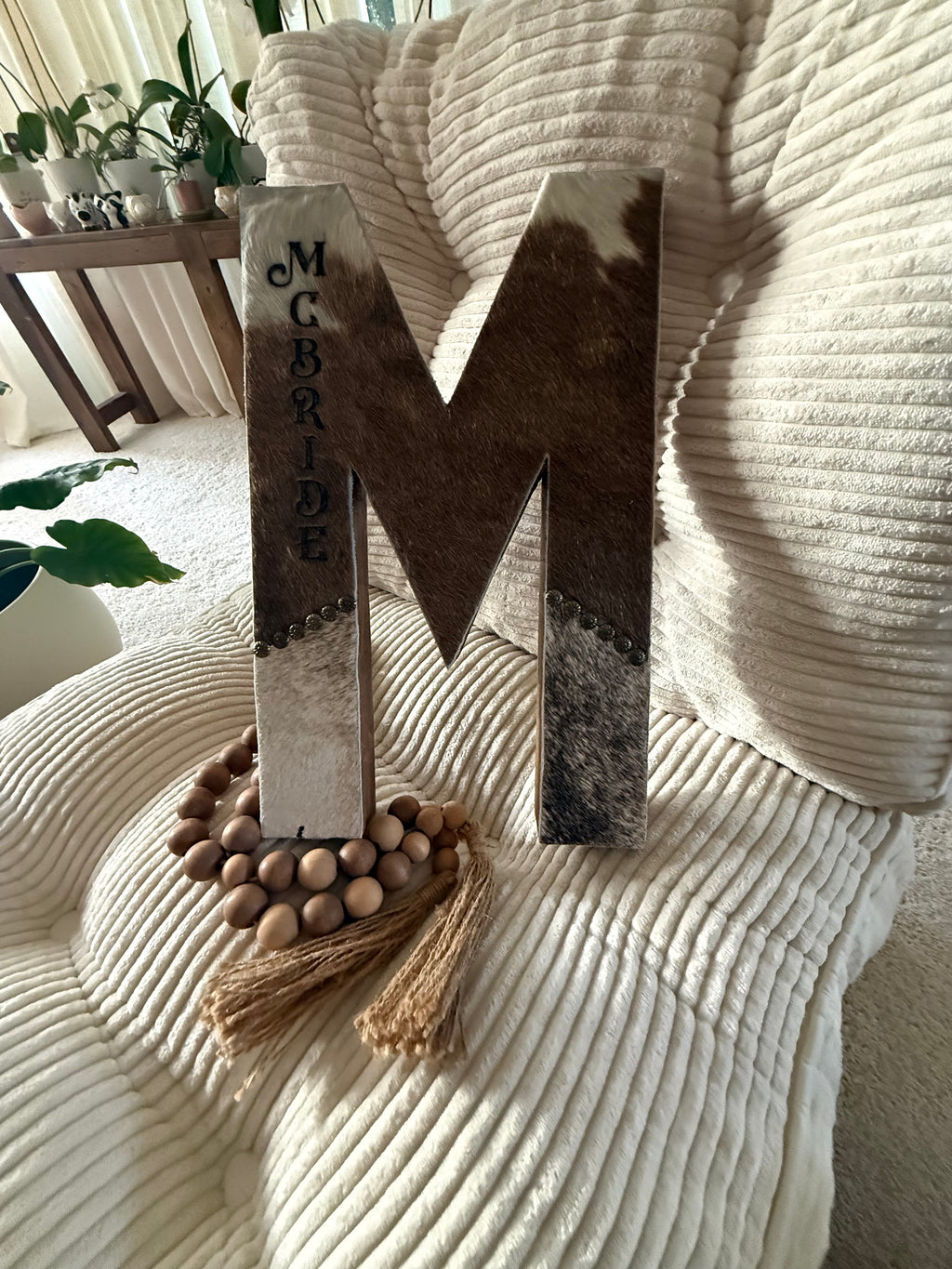 Plain or Patchwork Authentic Cowhide Letters with or without engraving and/or floral