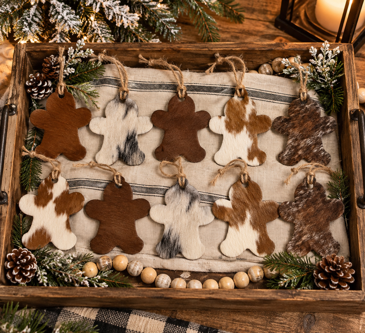 Handmade Genuine Cowhide Gingerbread Man Ornaments