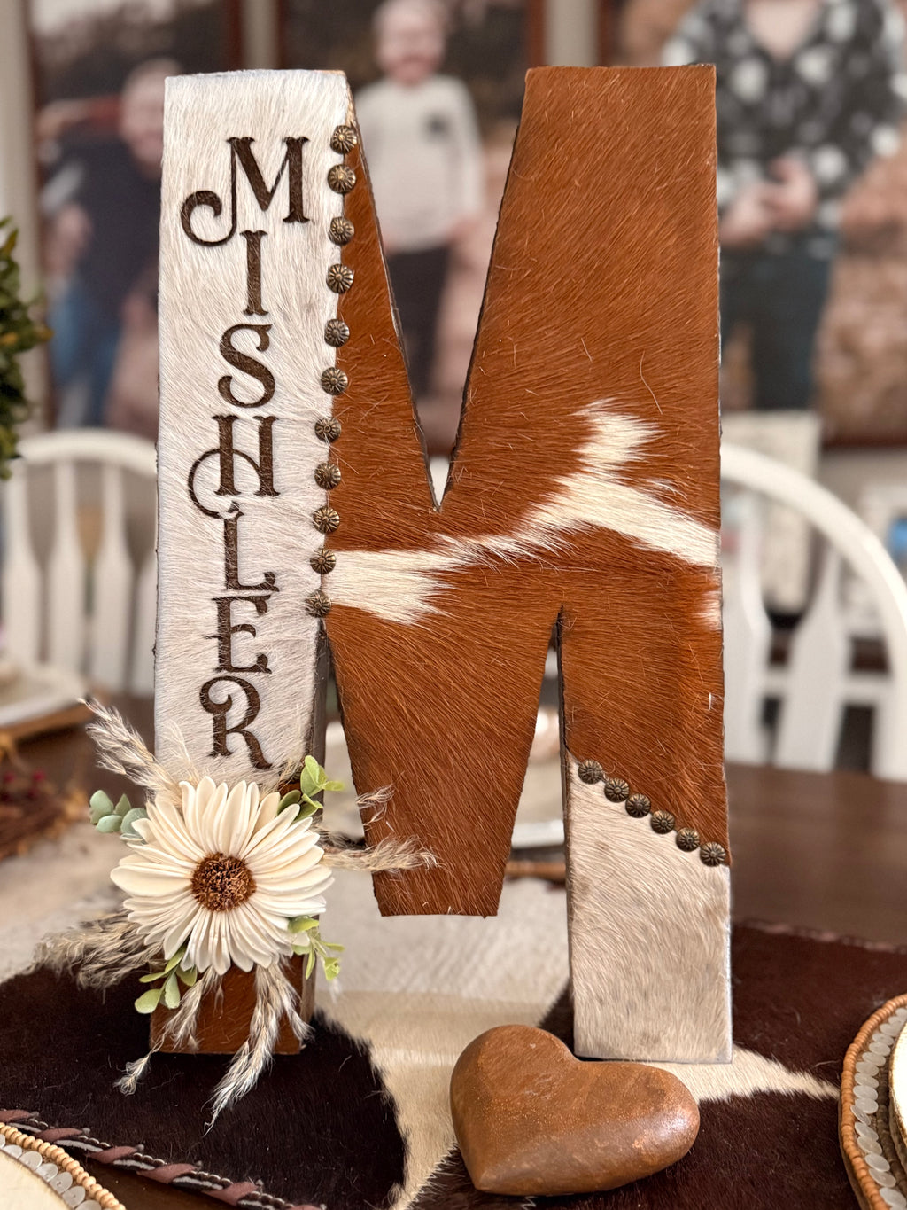 Plain or Patchwork Authentic Cowhide Letters with or without engraving and/or floral