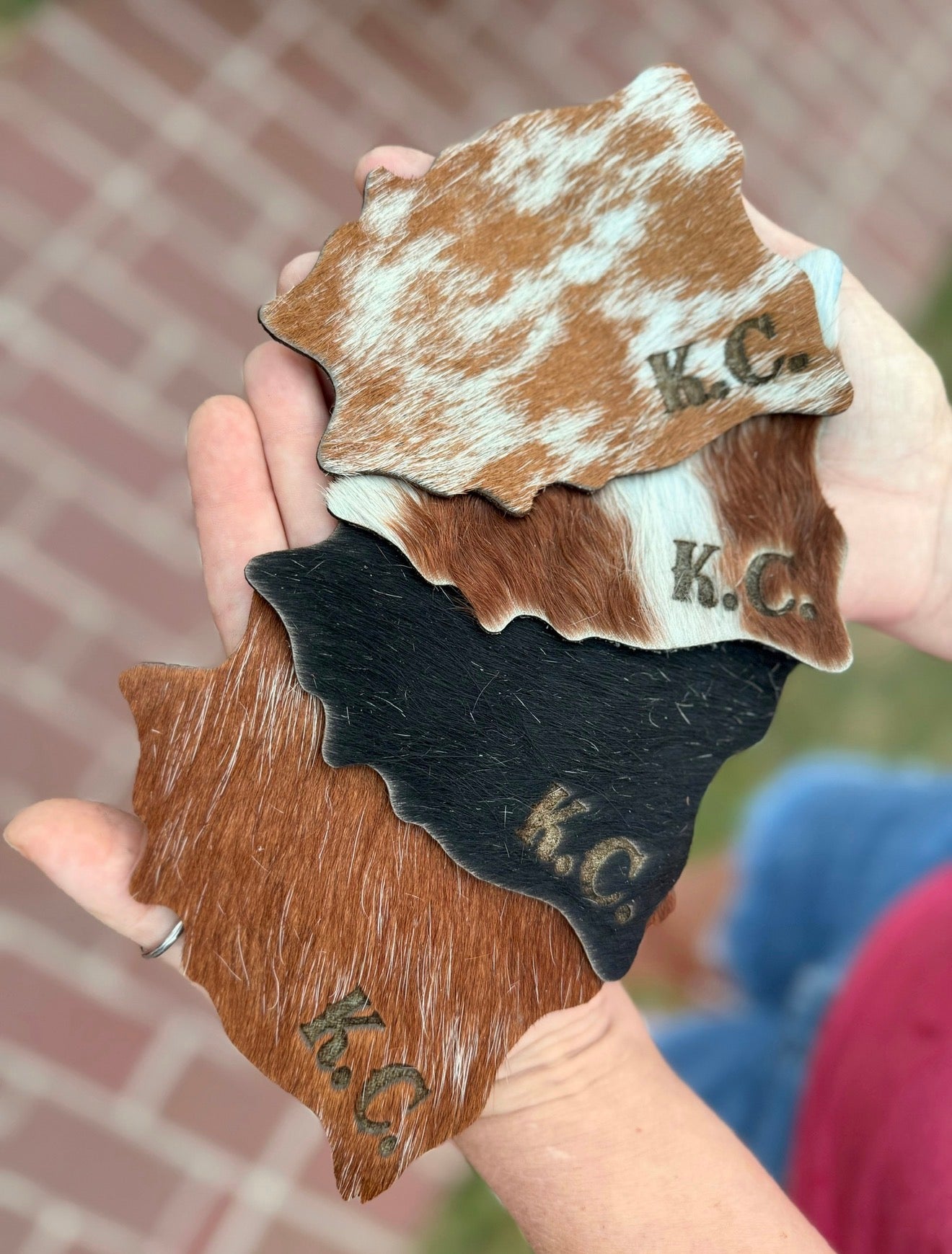 Authentic Cowhide Coasters engraved with Initials or name  (Set of 4)