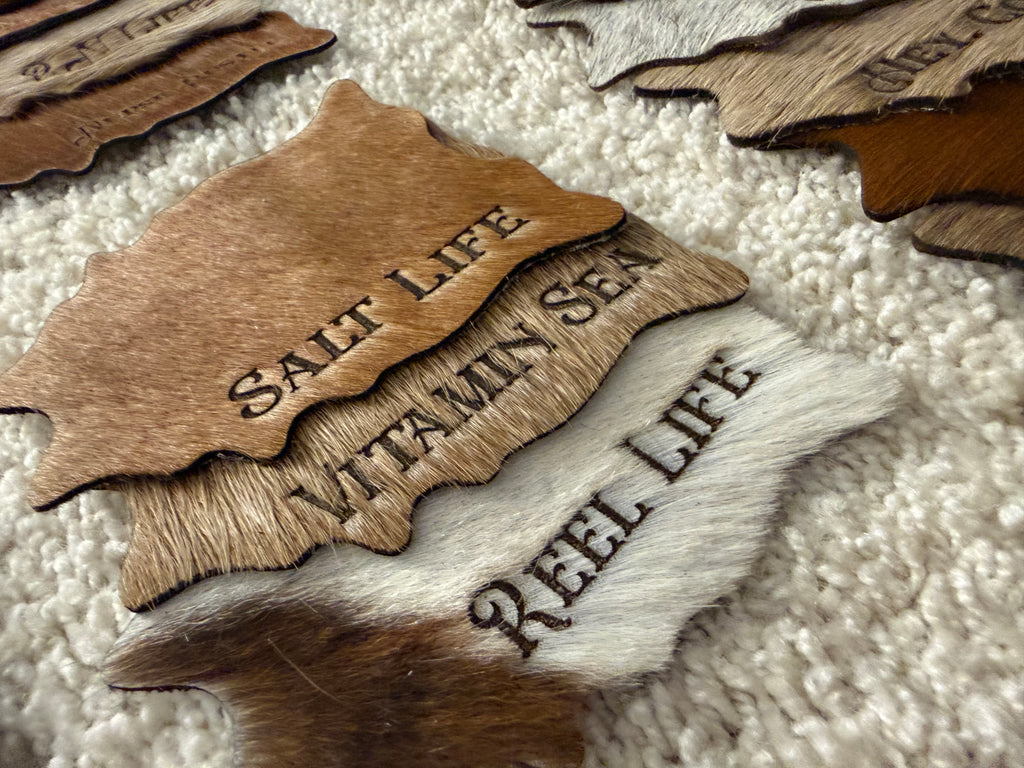 Quote/Saying Cowhide Engraved Coasters