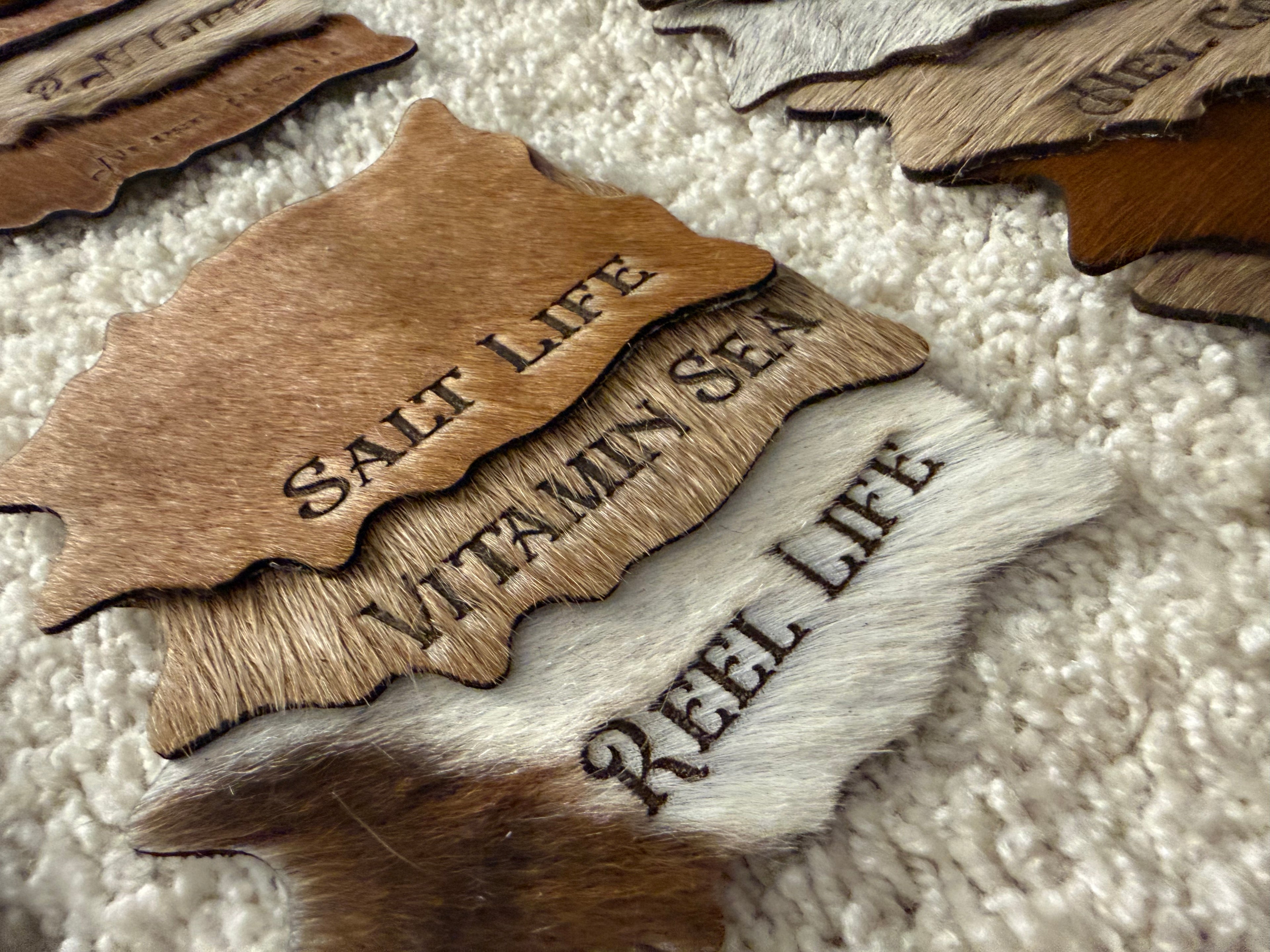 Quote/Saying Cowhide Engraved Coasters