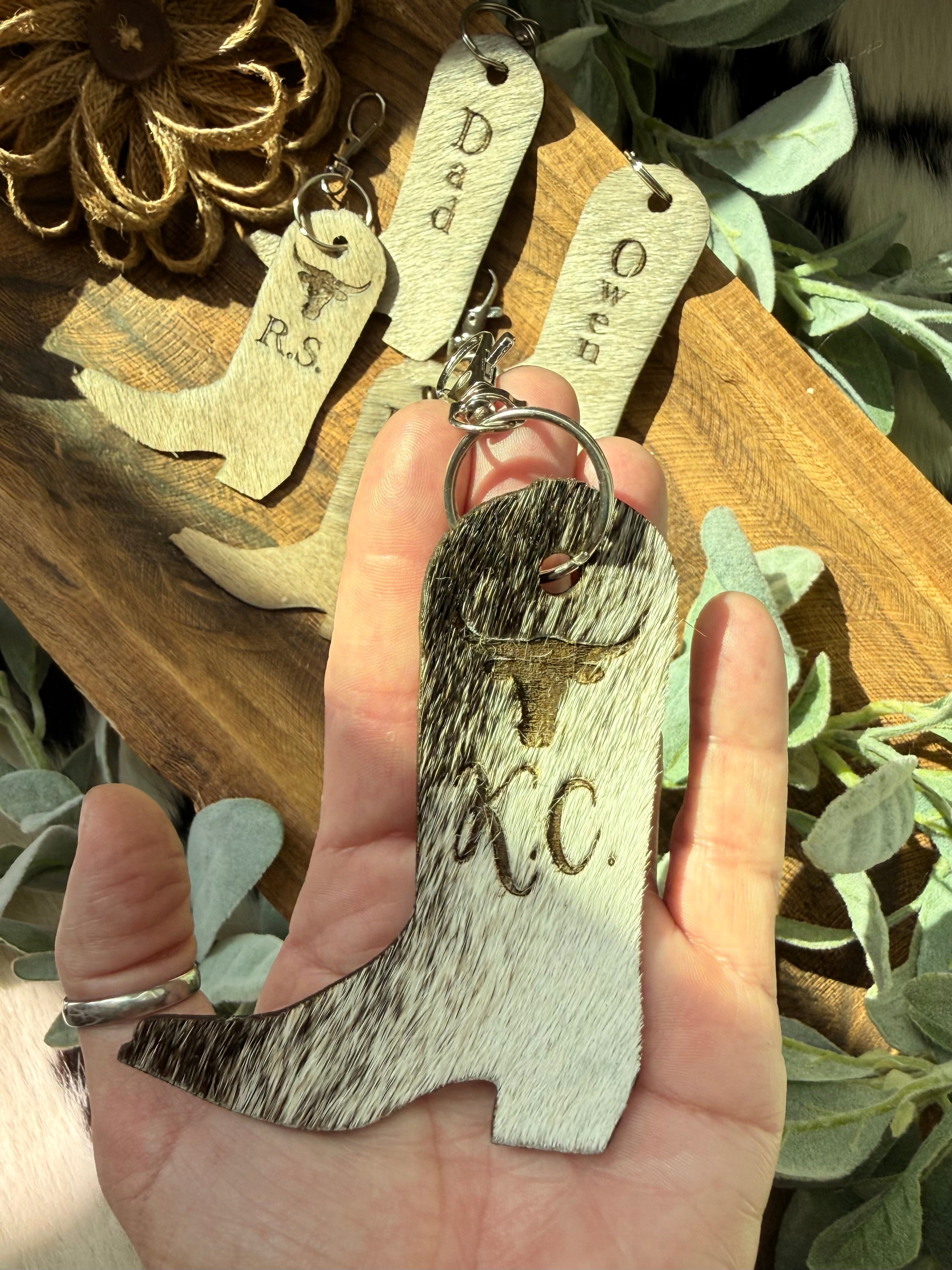 Authentic Cowhide Boot Keychain