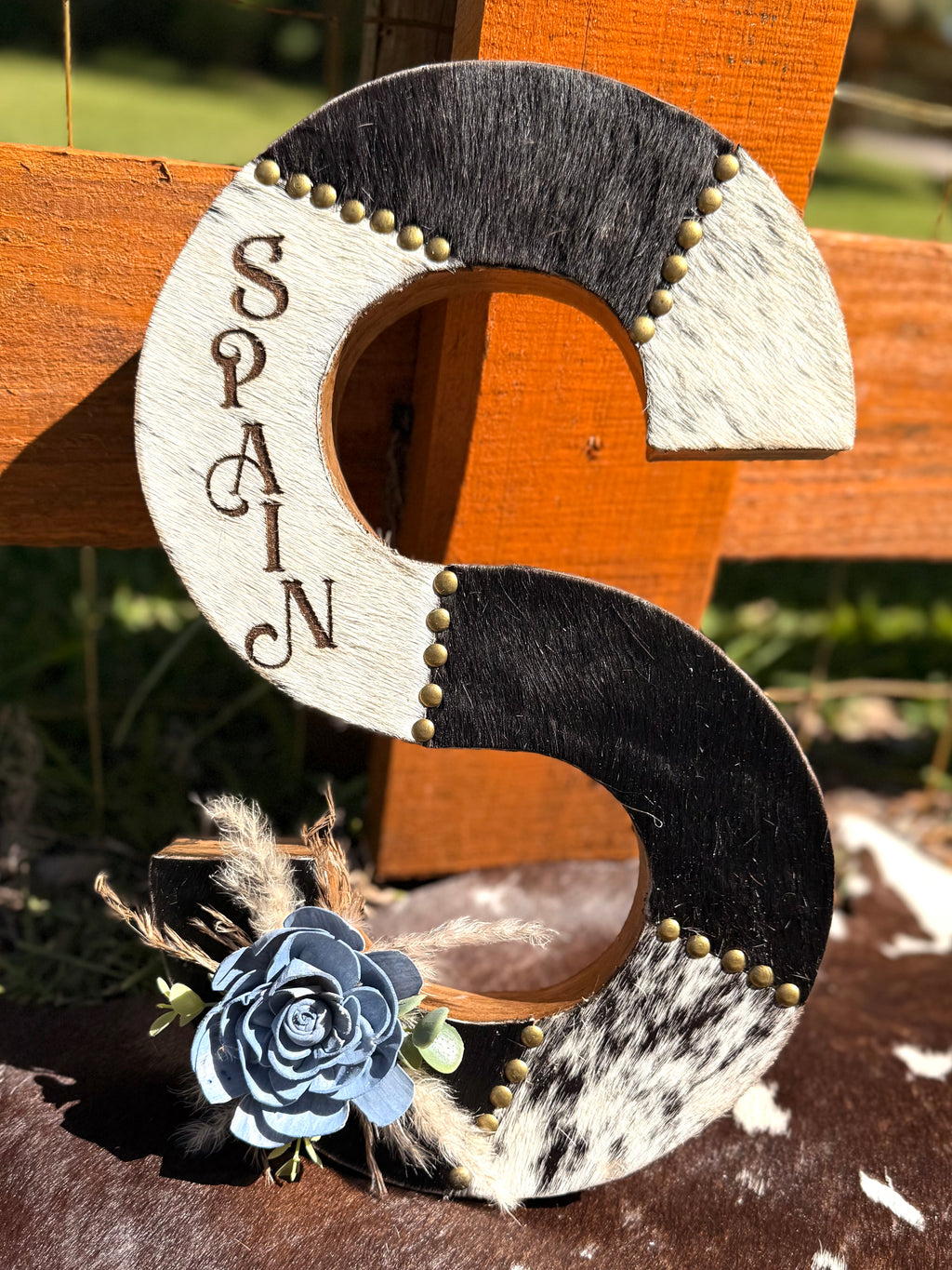 Plain or Patchwork Authentic Cowhide Letters with or without engraving and/or floral