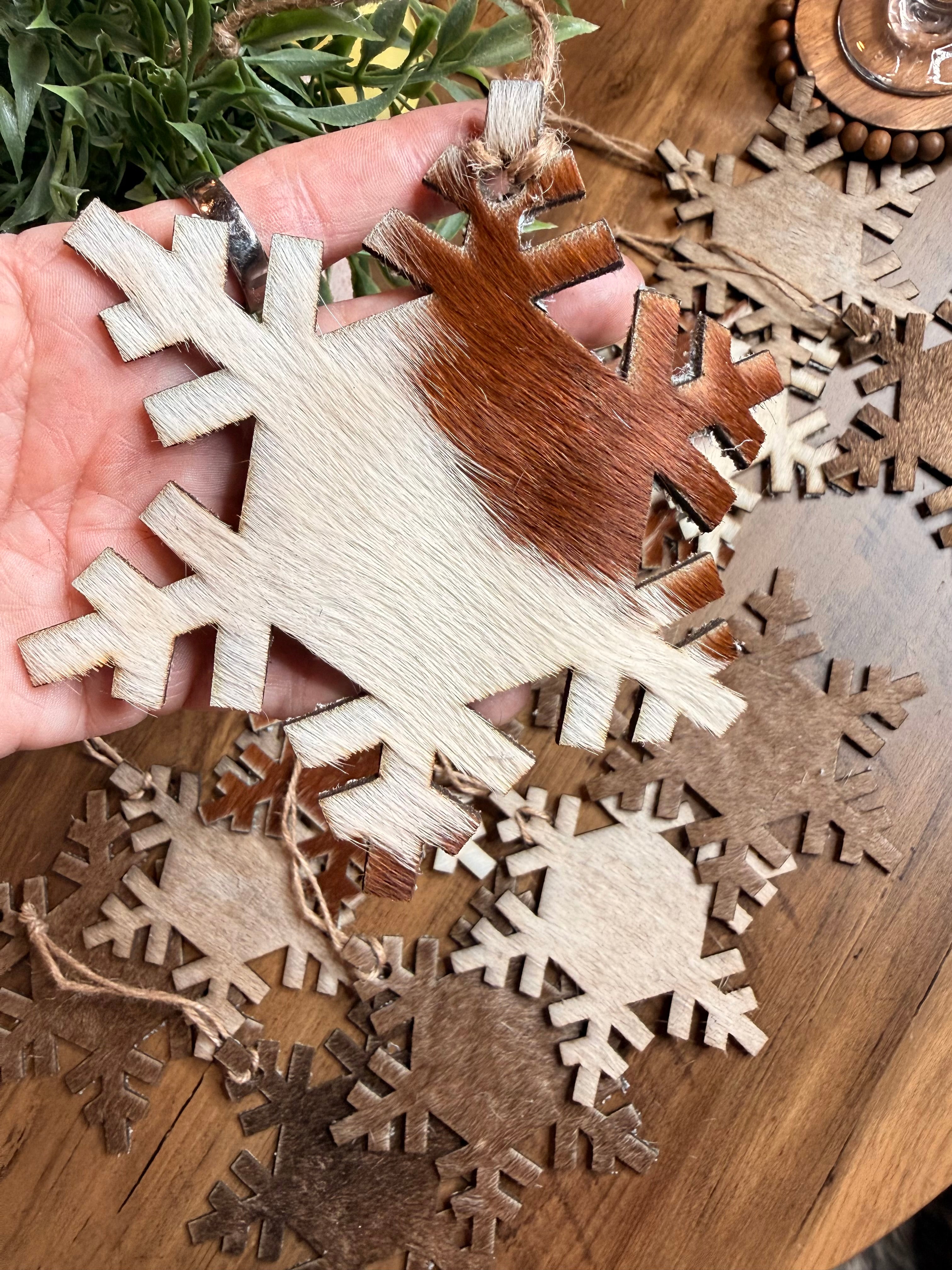 Handmade Genuine, Cowhide Snowflake Ornament
