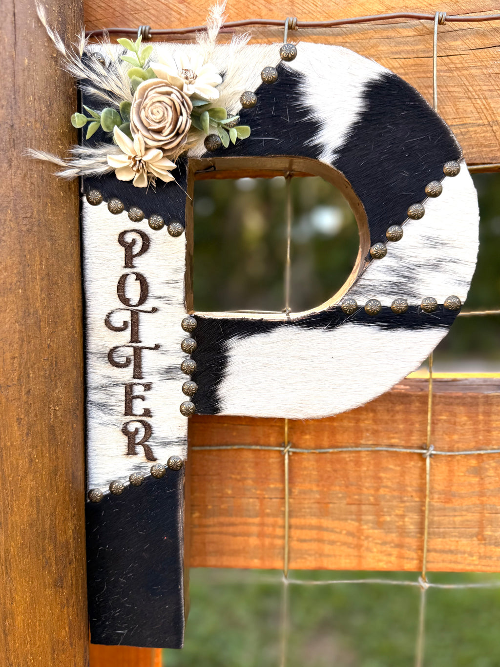 Plain or Patchwork Authentic Cowhide Letters with or without engraving and/or floral