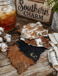 Authentic Cowhide Coasters engraved with Initials or name  (Set of 4)
