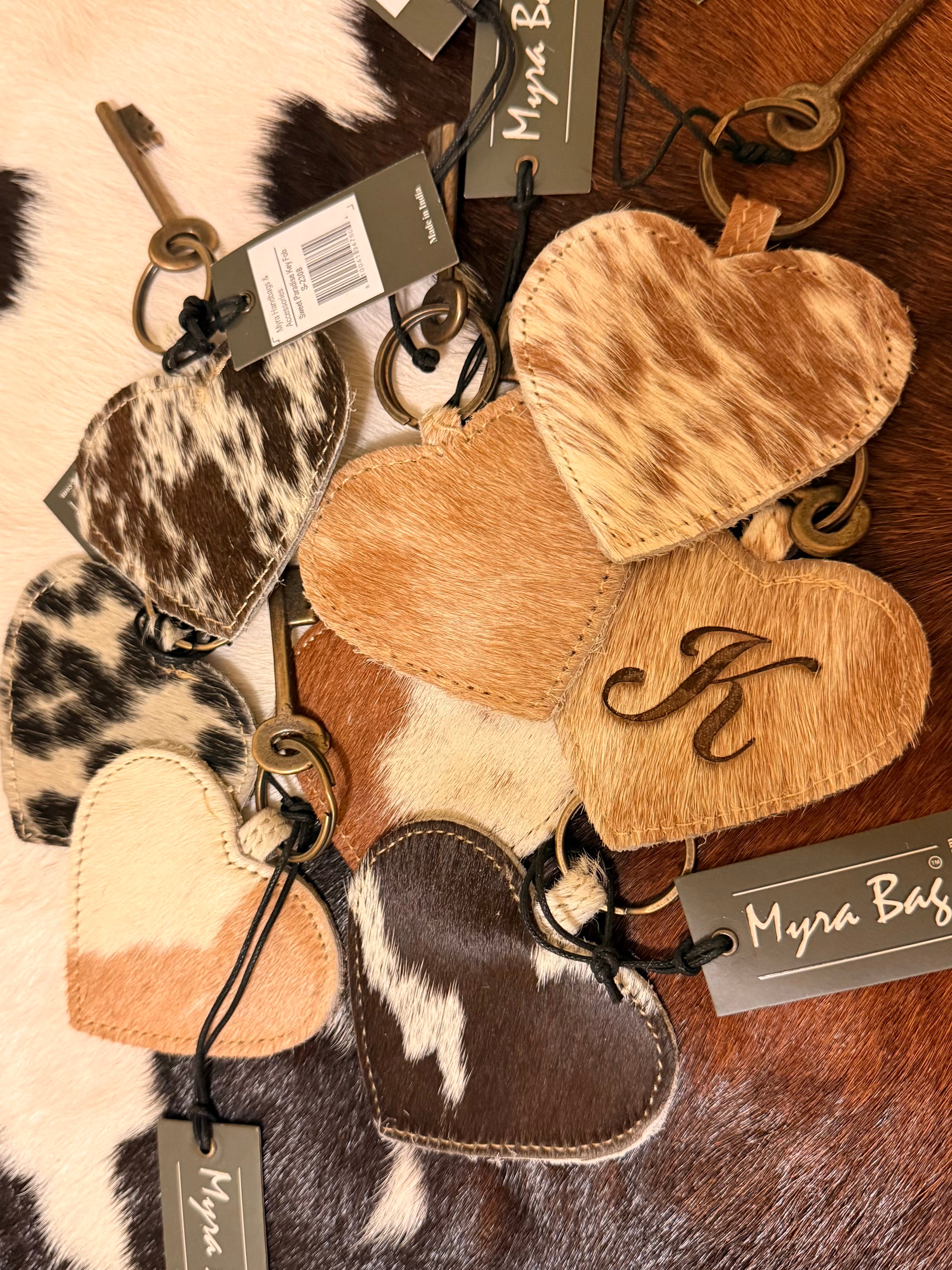 Heart Keychains - Authentic Cowhide